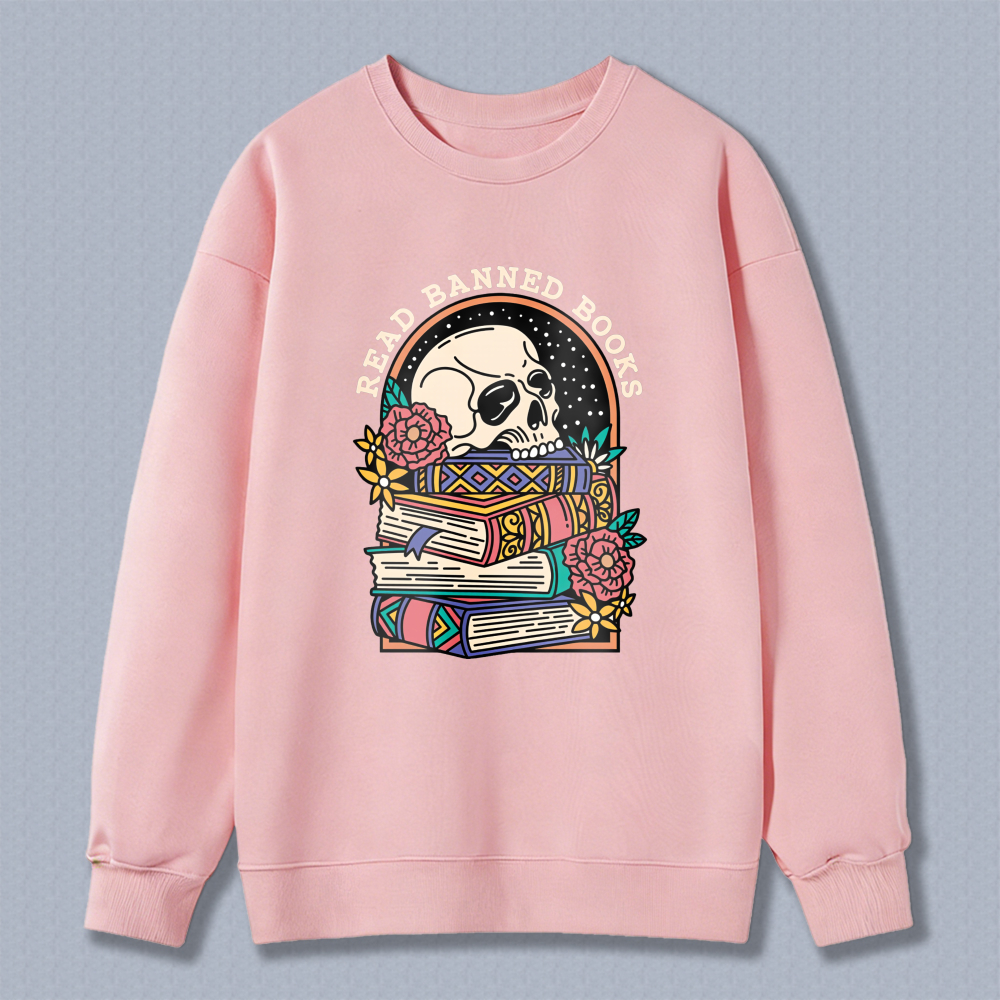 Wardrobecart Skull And Books With Flowers Pattern Unisex Classic Sweatshirt