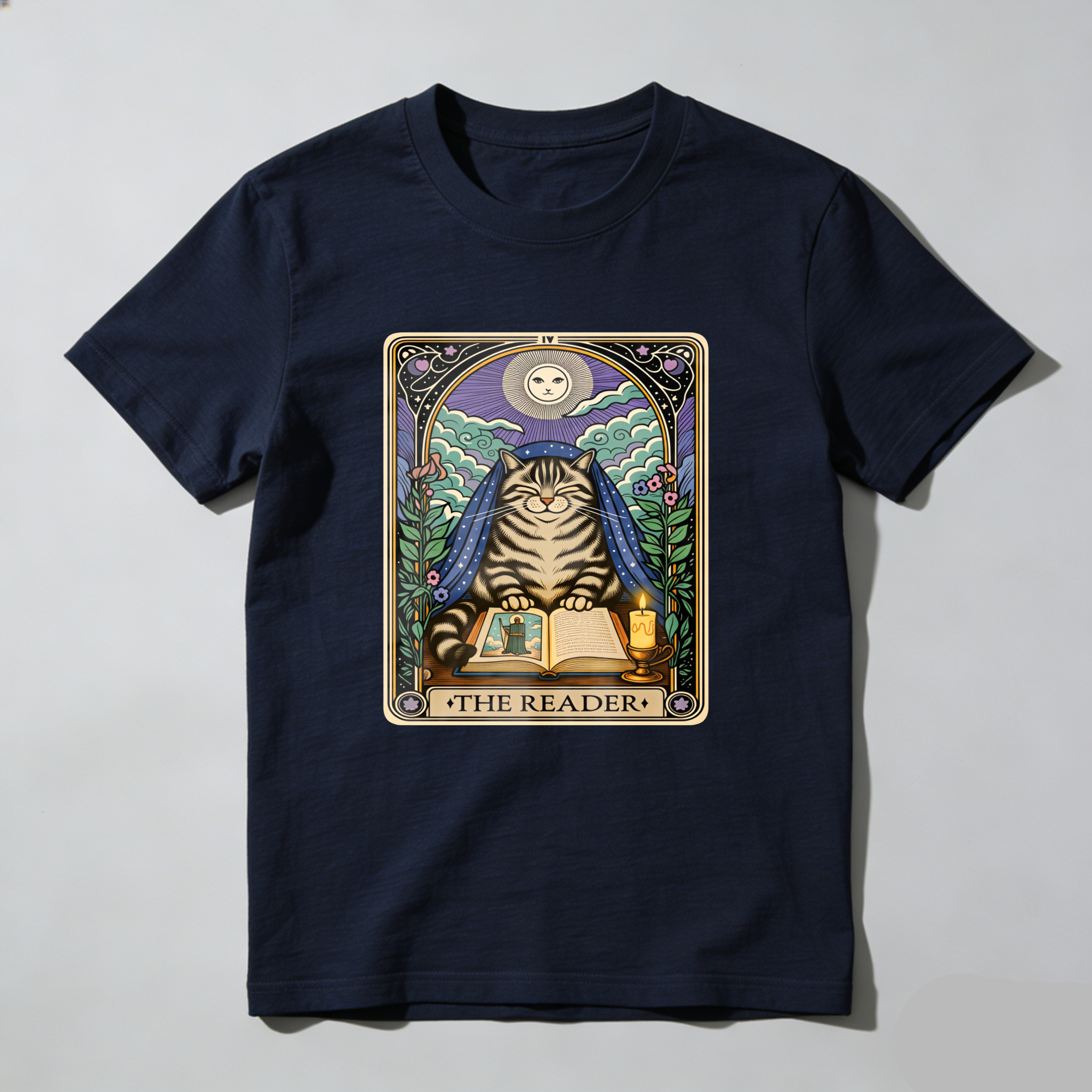 Wardrobecart Cat Reading Book Under Moonlight Tshirt