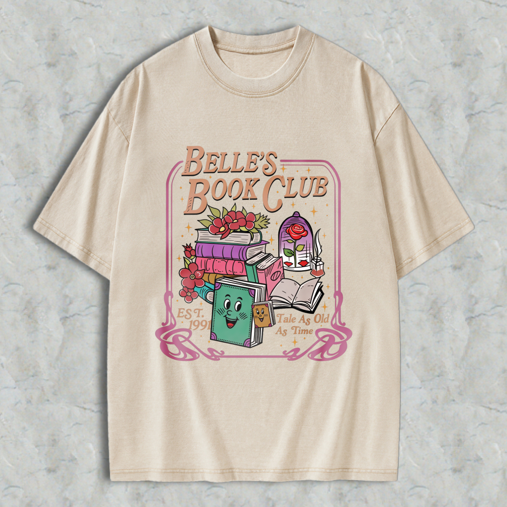 Wardrobecart Belle's Book Club Tale As Old As Time Books And Roses Design Unisex Washed T-shirt