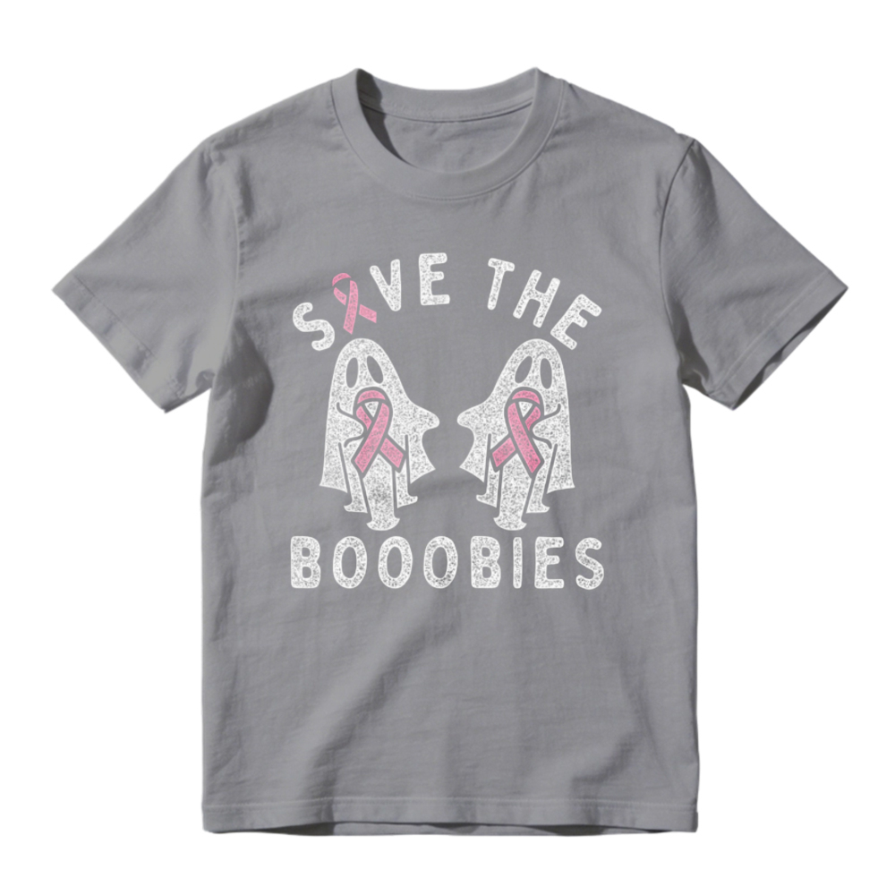 Save The Boobies Pink Ribbon Awareness Ghosts Funny Breast Cancer Support T-shirt