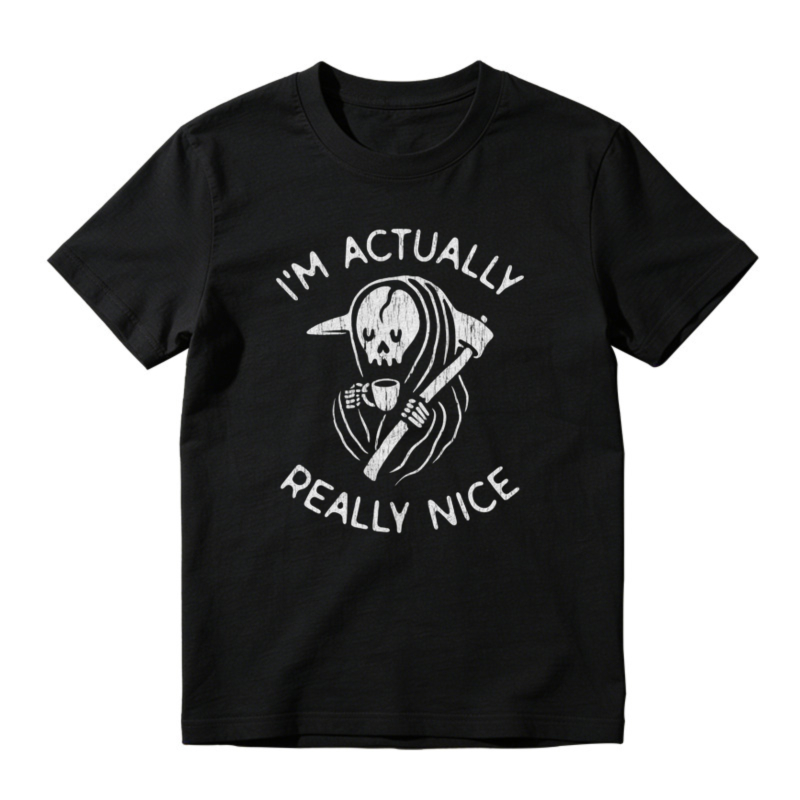 I'm Actually Really Nice Skull Grim Reaper Funny Quote Graphic T-shirt