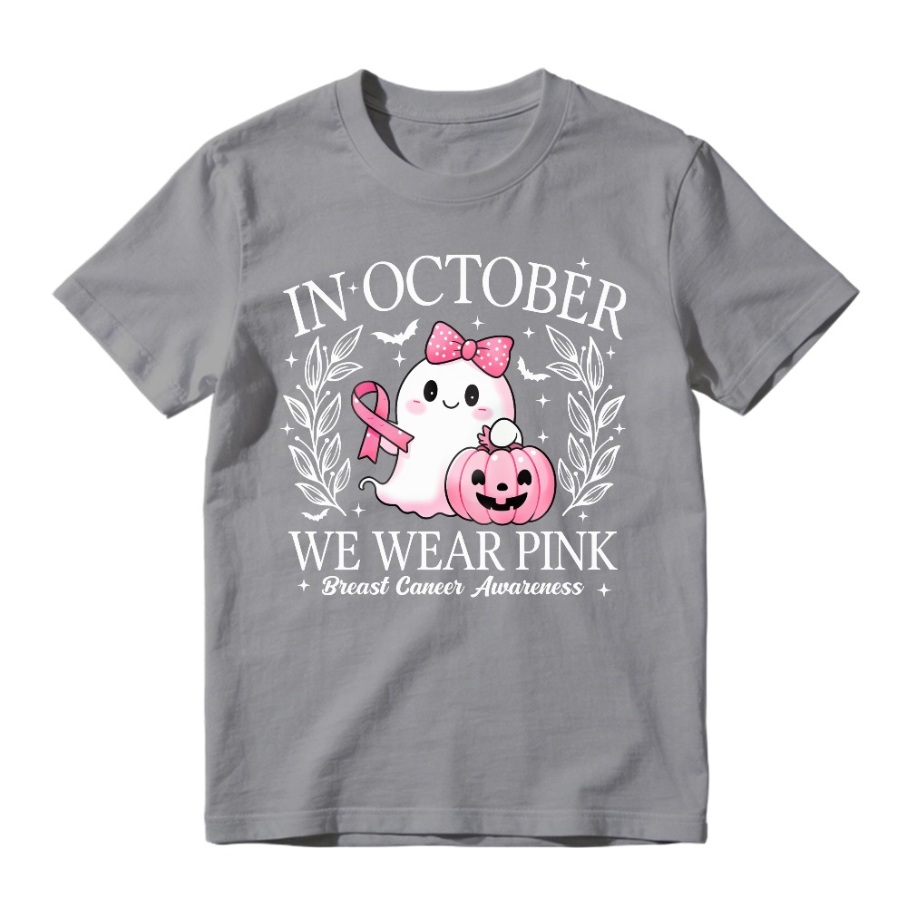 In October We Wear Pink Breast Cancer Awareness Cute Ghost Pumpkin Unisex Classic T-shirt