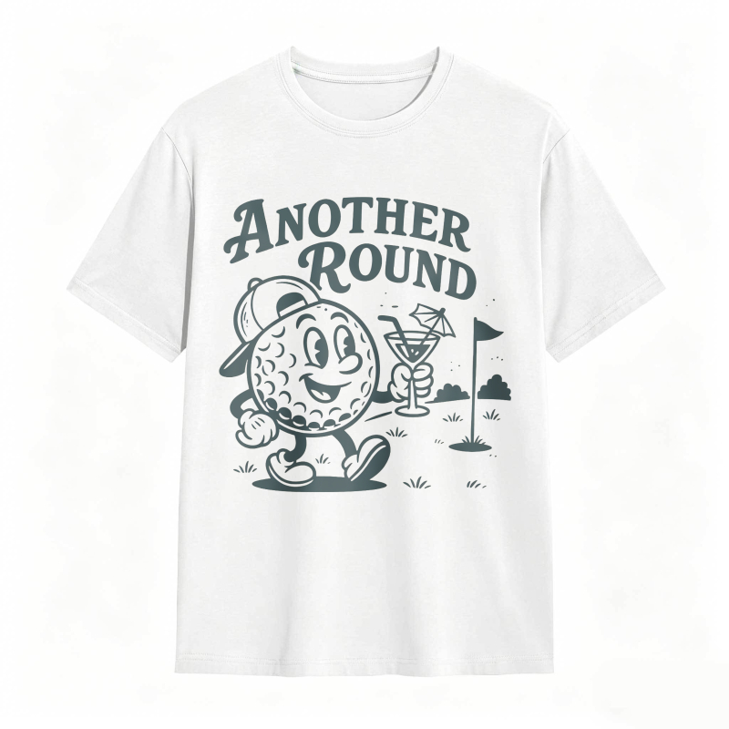 Golf Ball Character Holding Cocktail And Flag On Golf Course Another Round Text Unisex Classic T-shirt
