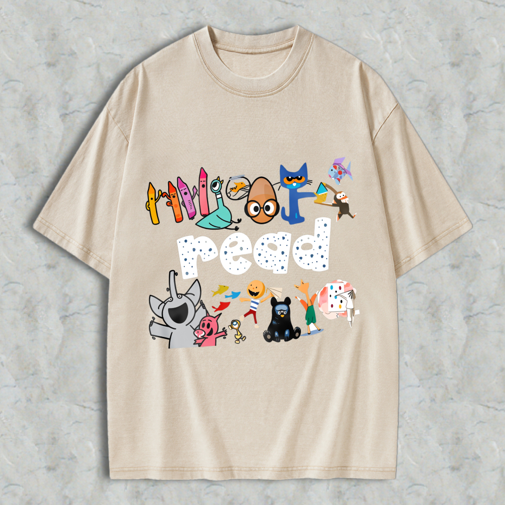 Wardrobecart Cartoon Characters And Read Text Design Unisex Washed T-shirt