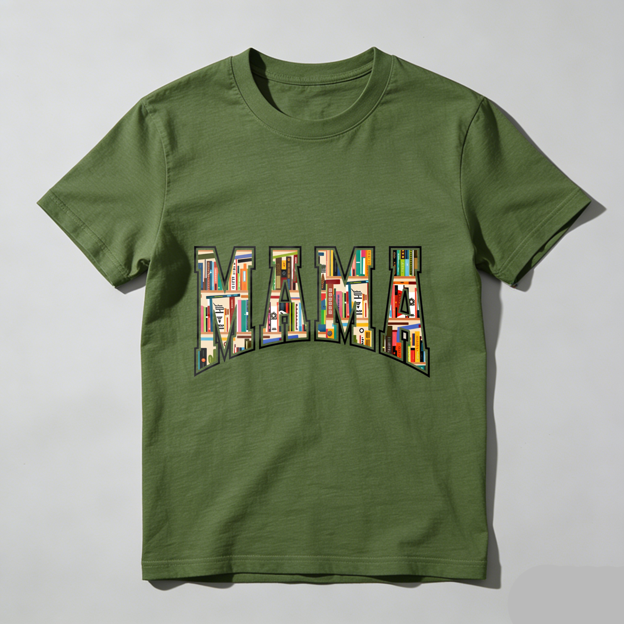 Wardrobecart Mama Bookshelf Pattern Print Design Tshirt