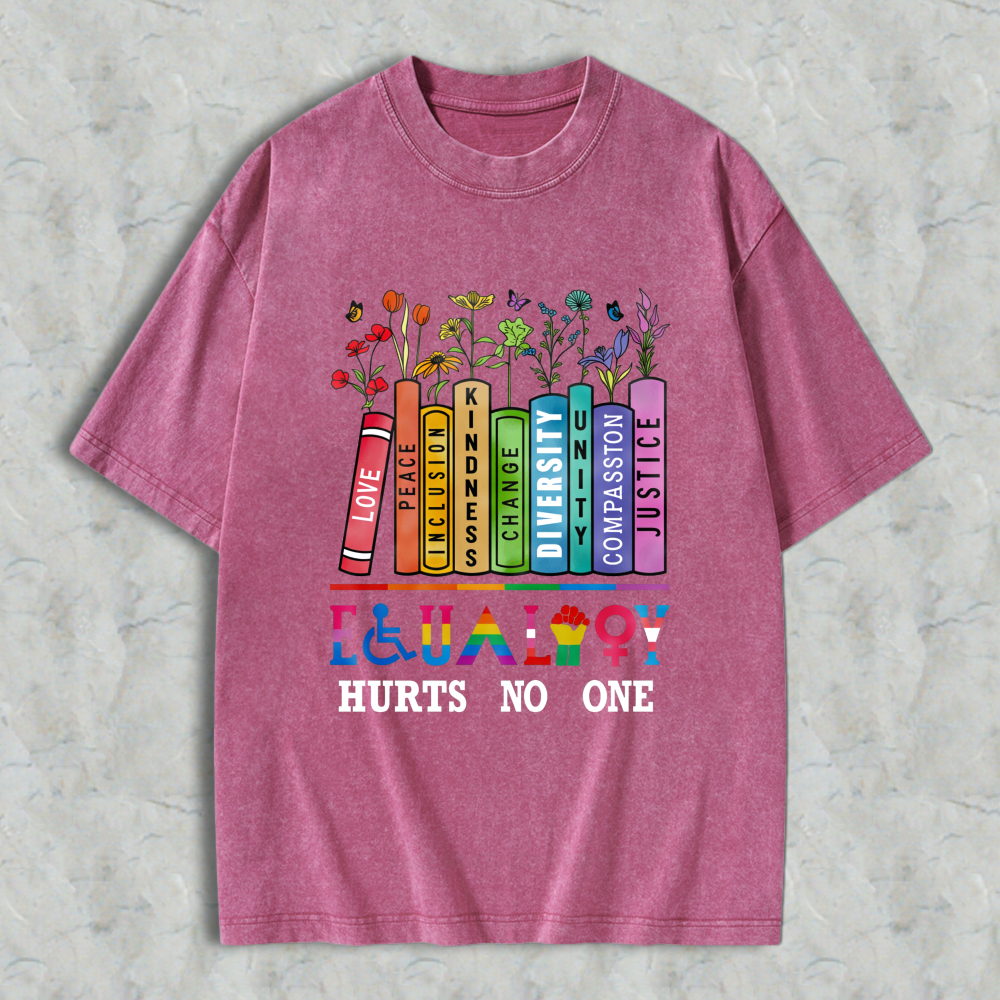 Wardrobecart Colorful Crayons With Words Love Peace Kindness Diversity Compassion Unity Justice And Flowers Above Equality Hurts No One Unisex Washed T-shirt