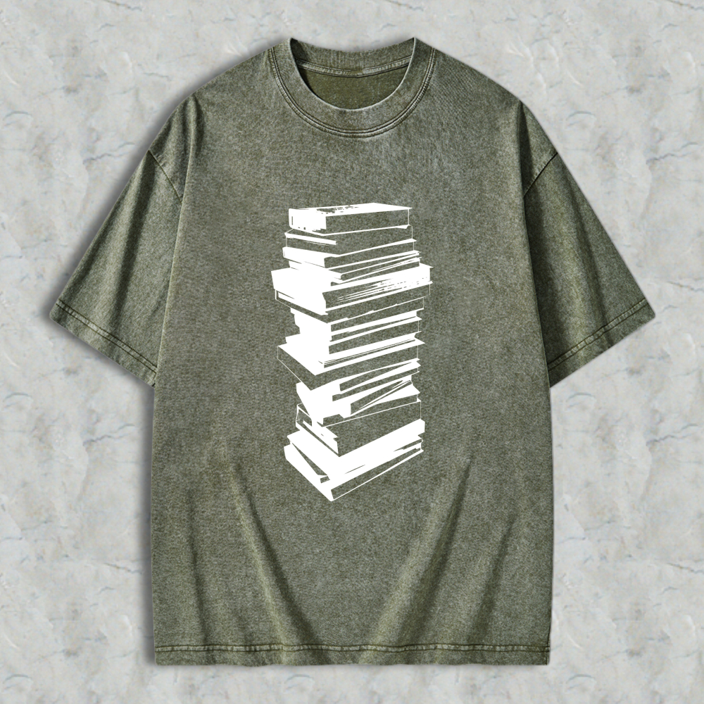 Wardrobecart Stack Of Books Pattern Unisex Washed T-shirt