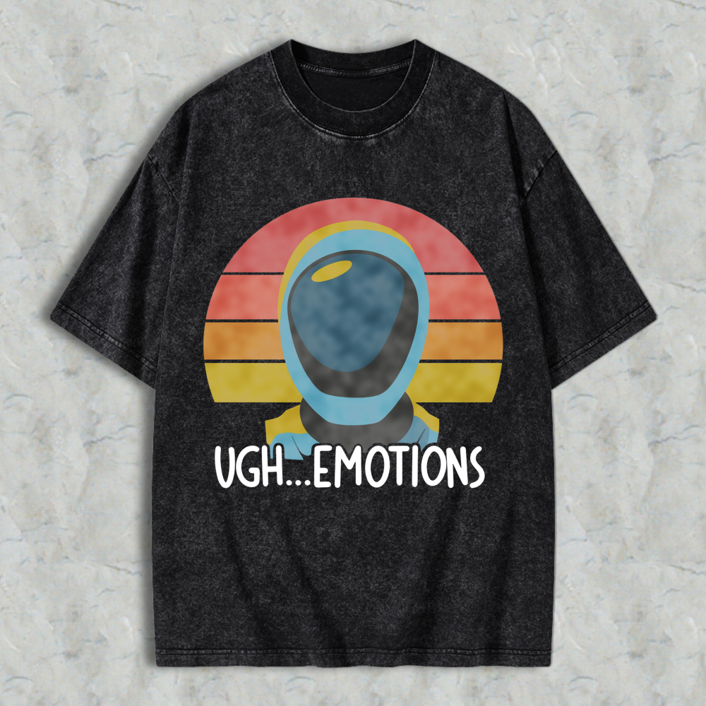 Wardrobecart Astronaut Helmet With Retro Sunset And Text Ugh Emotions Unisex Washed T-shirt