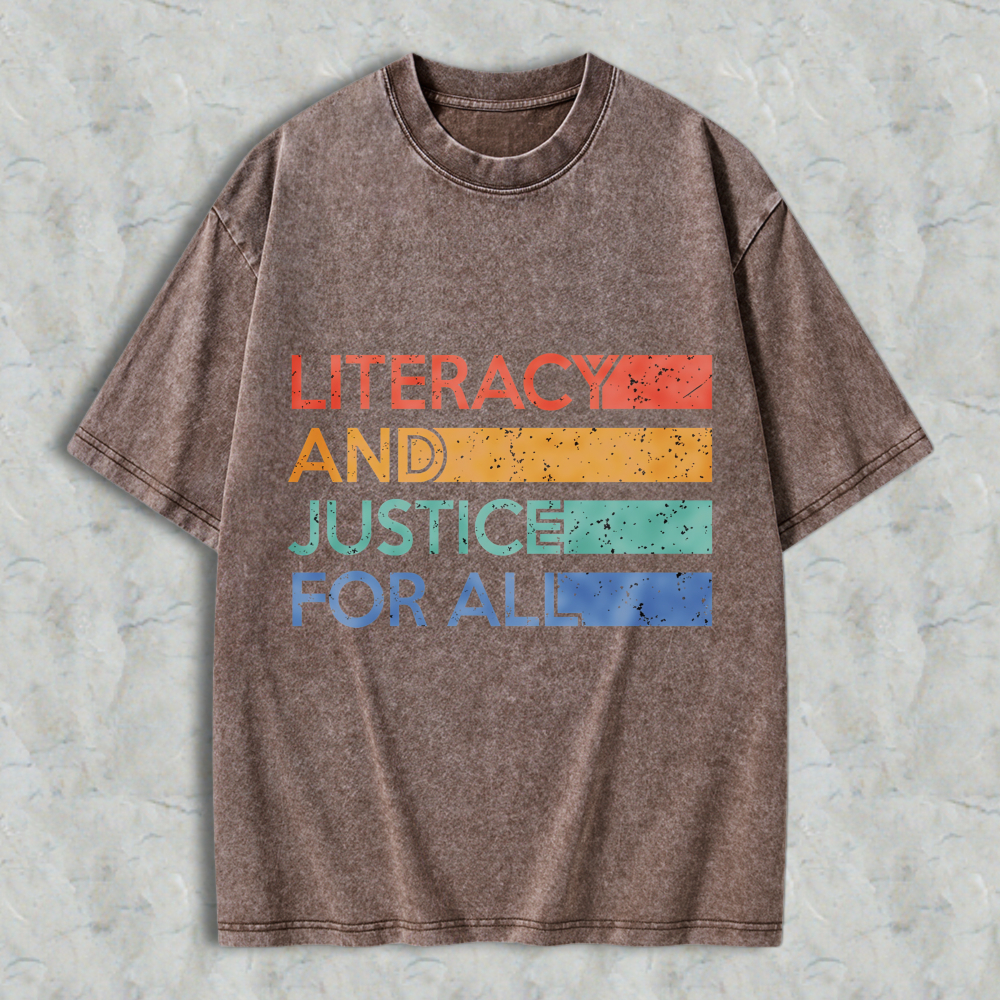 Wardrobecart Literacy And Justice For All Color Block Design Unisex Washed T-shirt