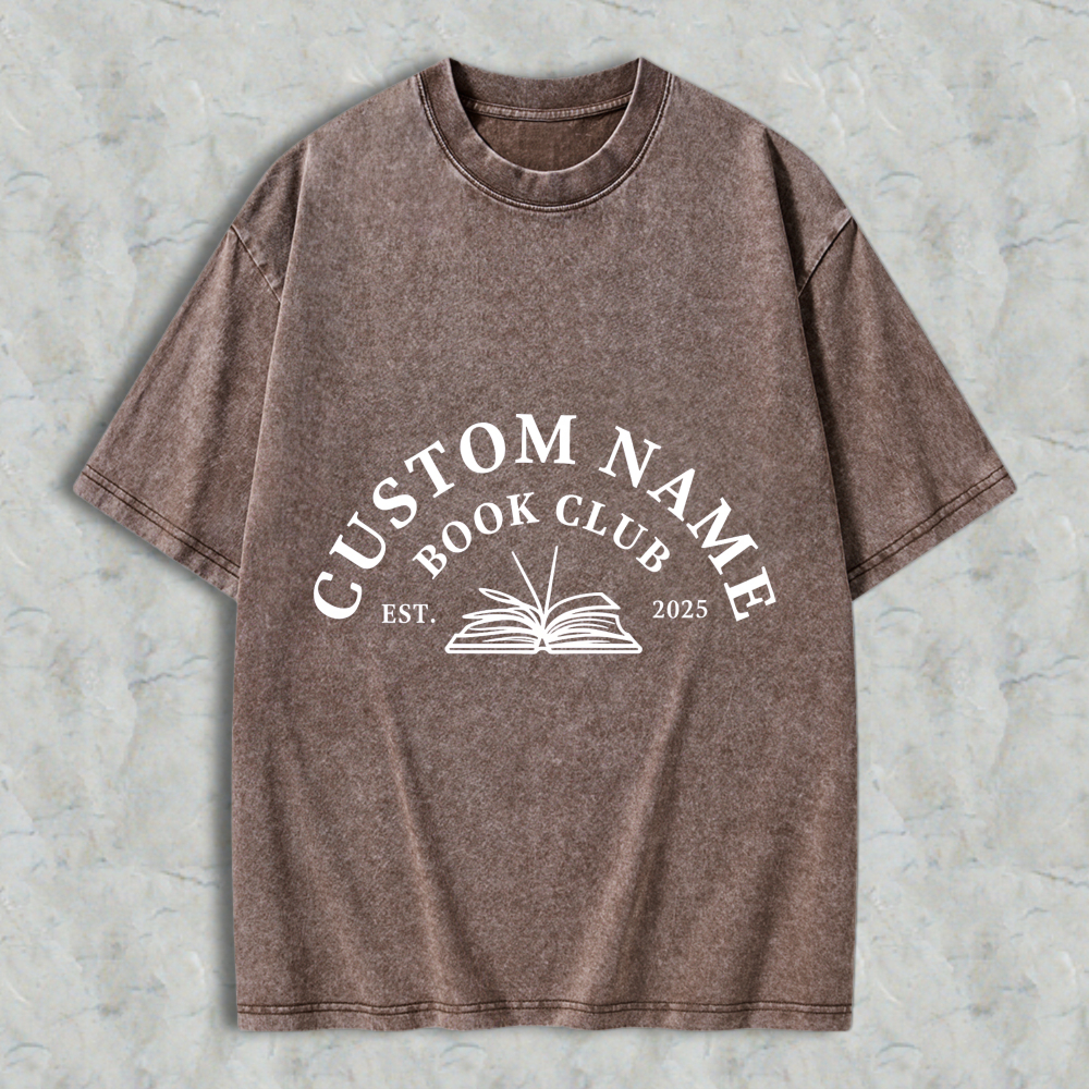 Wardrobecart Custom Name Book Club Est 2025 With Open Book Design Unisex Washed T-shirt