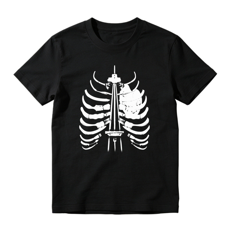 Skeleton Ribcage With Tower And Skull Graphic Unisex Classic T-shirt