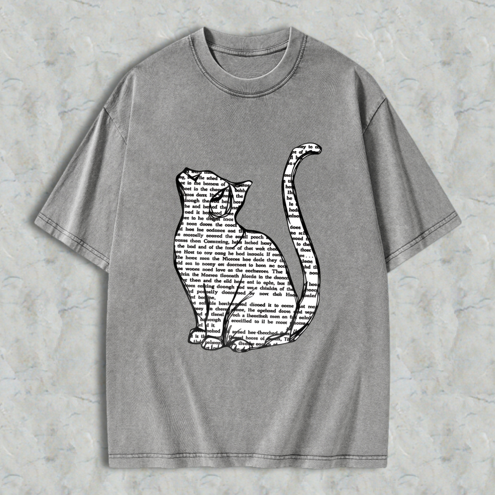Wardrobecart Cat Silhouette With Text Pattern Unisex Washed T-shirt