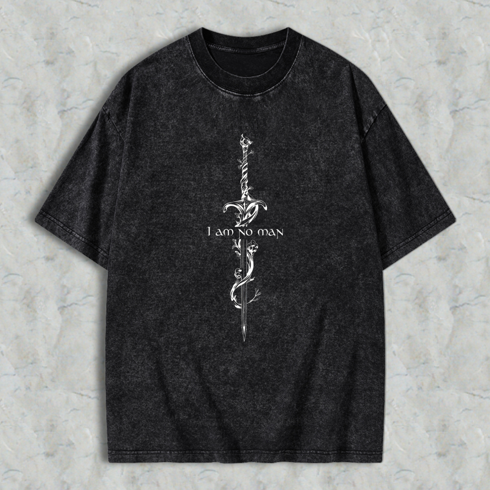 Wardrobecart Sword And Vine Design I Am No Man Unisex Washed T-shirt