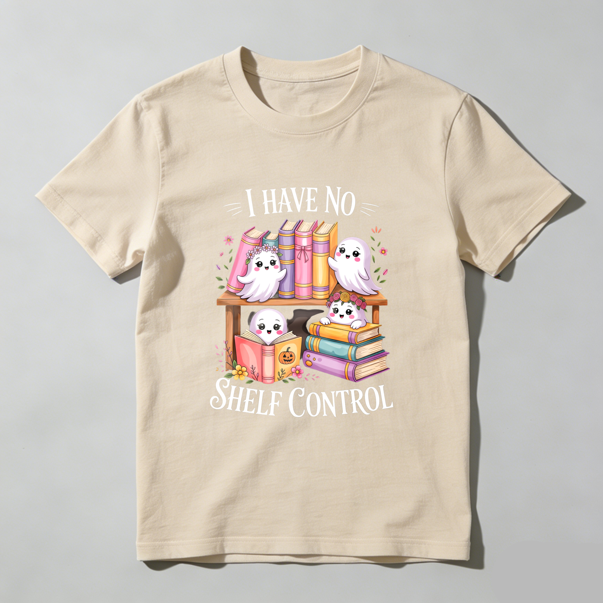 Wardrobecart Cute Ghosts Reading Books With Floral Accents And Text I Have No Shelf Control Unisex Classic T-shirt