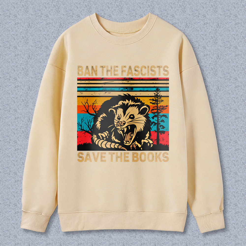 Wardrobecart Ban The Fascists Save The Books Opossum Vintage Design Unisex Classic Sweatshirt