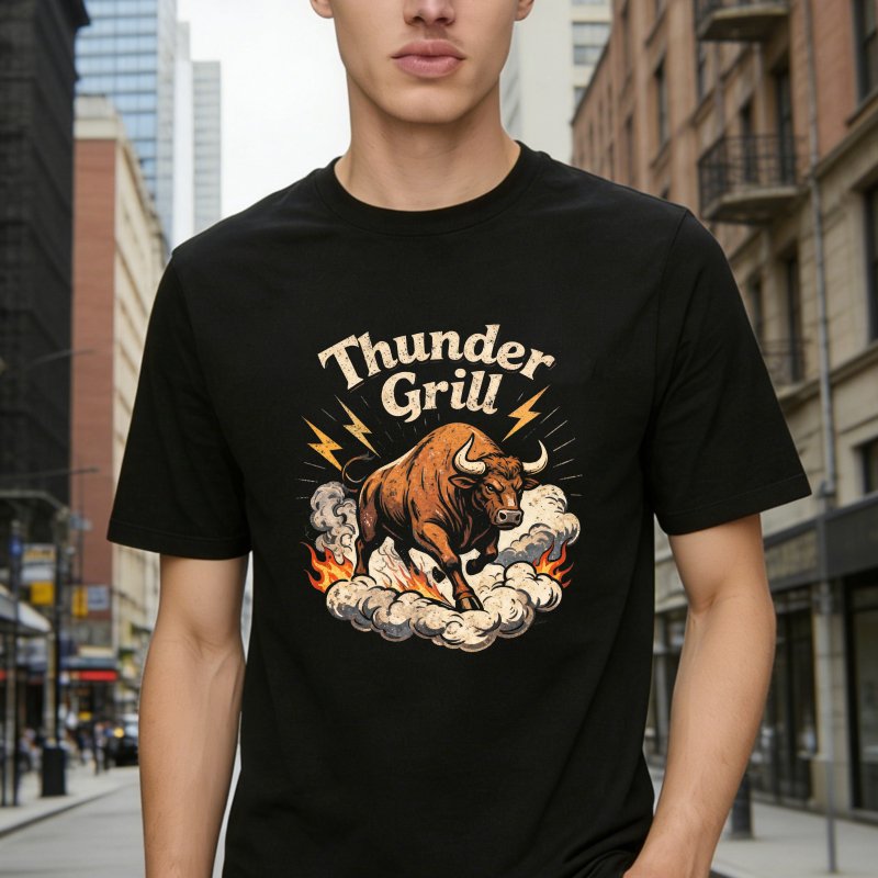 Thunder Grill Bull Lightning Fire Clouds Graphic Unisex Classic T-shirt