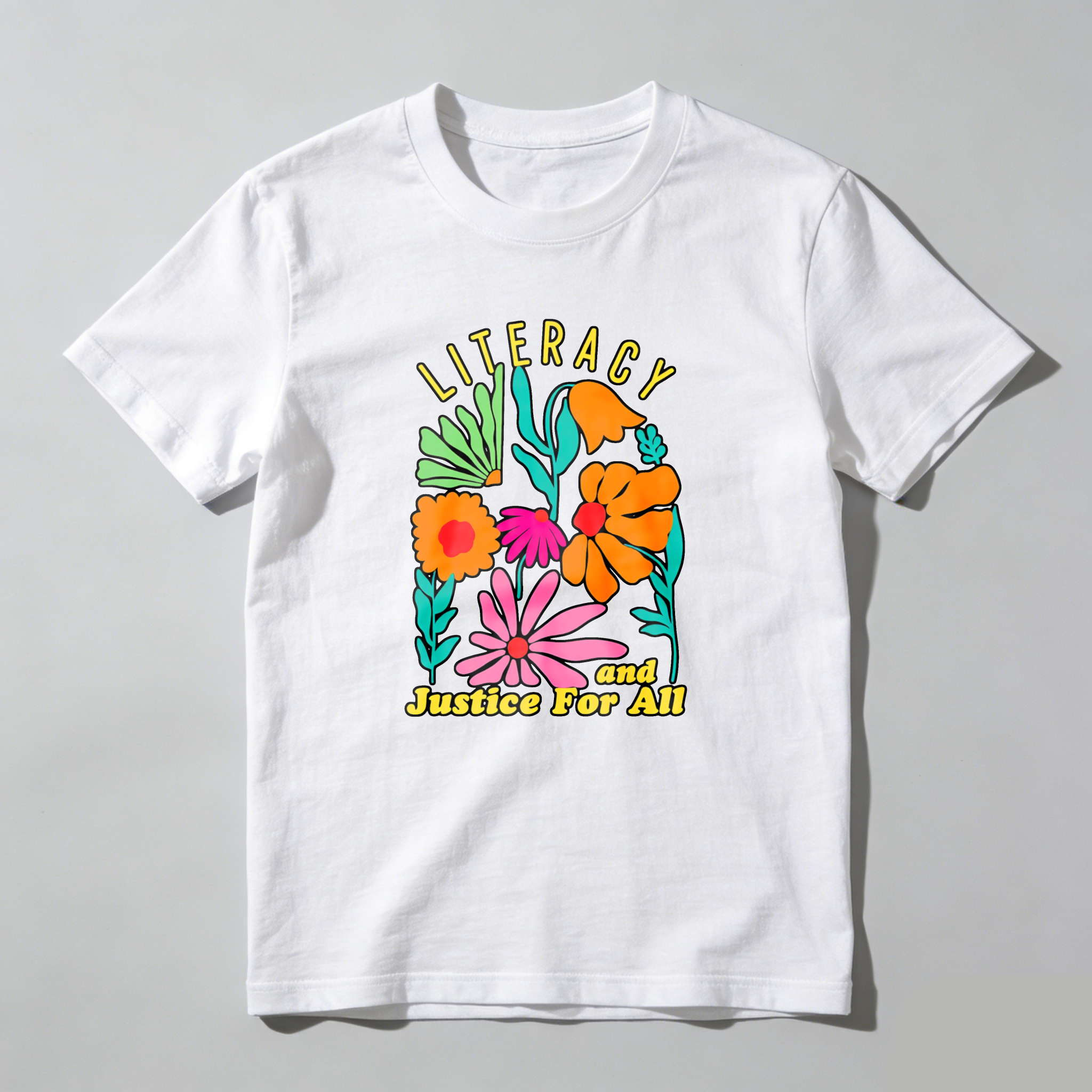 Wardrobecart Literacy And Justice For All Floral Design Tshirt