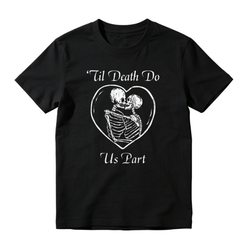 Til Death Do Us Part Skeleton Heart Romance Graphic T-shirt