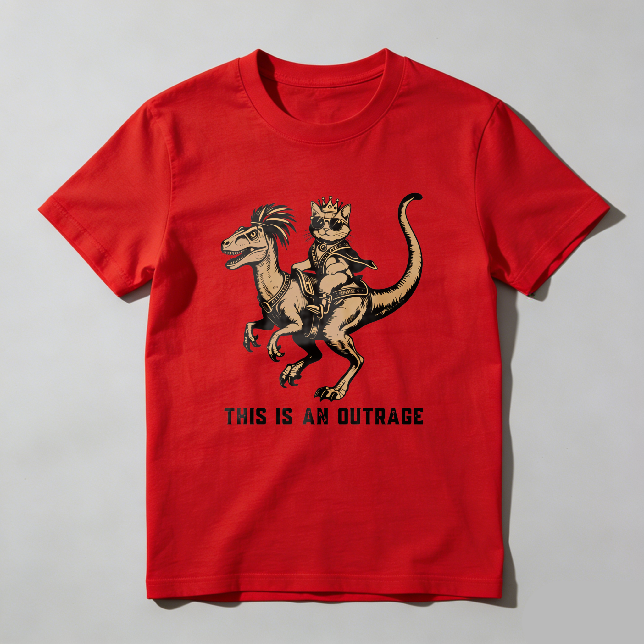 Wardrobecart Cat Riding Dinosaur With Crown And Sword Tshirt