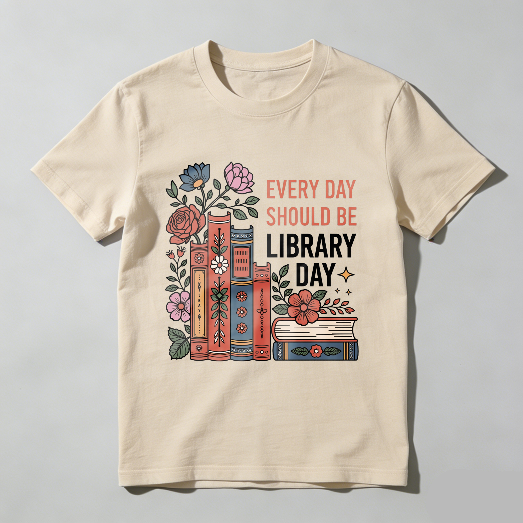 Wardrobecart Every Day Should Be Library Day Books Flowers Tshirt