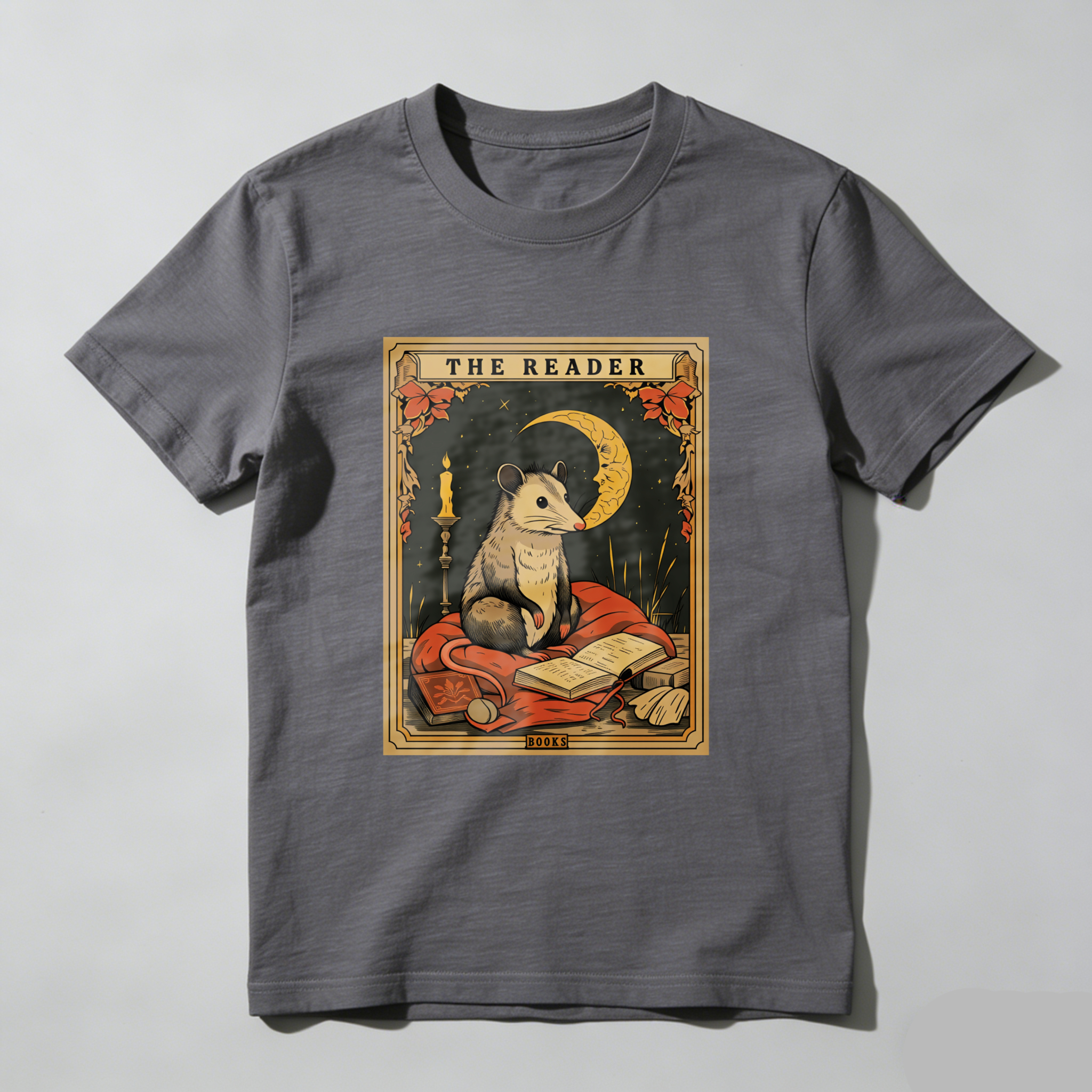 Wardrobecart The Reader Mouse Book Moon Candle Leaves Tshirt
