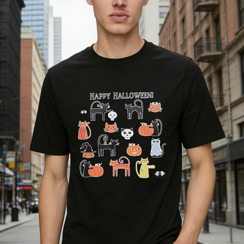 Happy Halloween Cute Cats And Pumpkins Graphic Unisex Classic T-shirt
