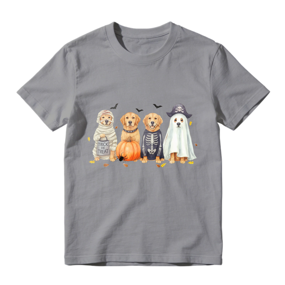 Halloween Dogs In Costumes With Pumpkin And Bats, Unisex Classic T-shirt