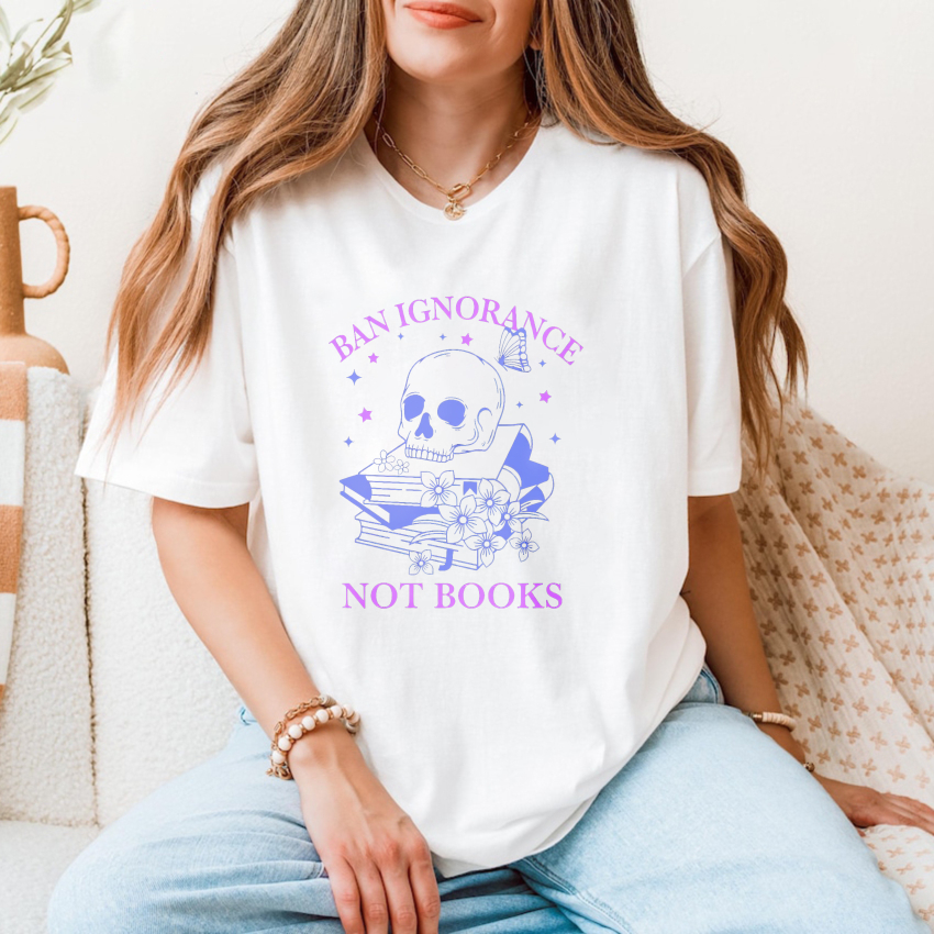 Wardrobecart Ban Ignorance Not Books Skull Books Flowers Stars Unisex Classic T-shirt