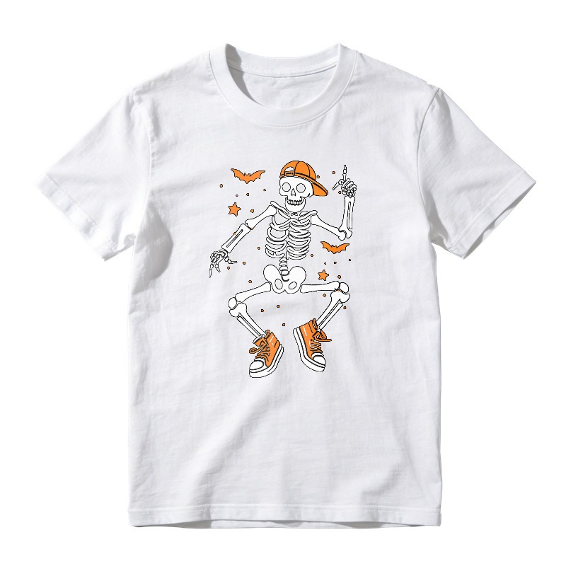 Cool Dancing Skeleton With Orange Cap And Sneakers Halloween Graphic Unisex Classic T-shirt