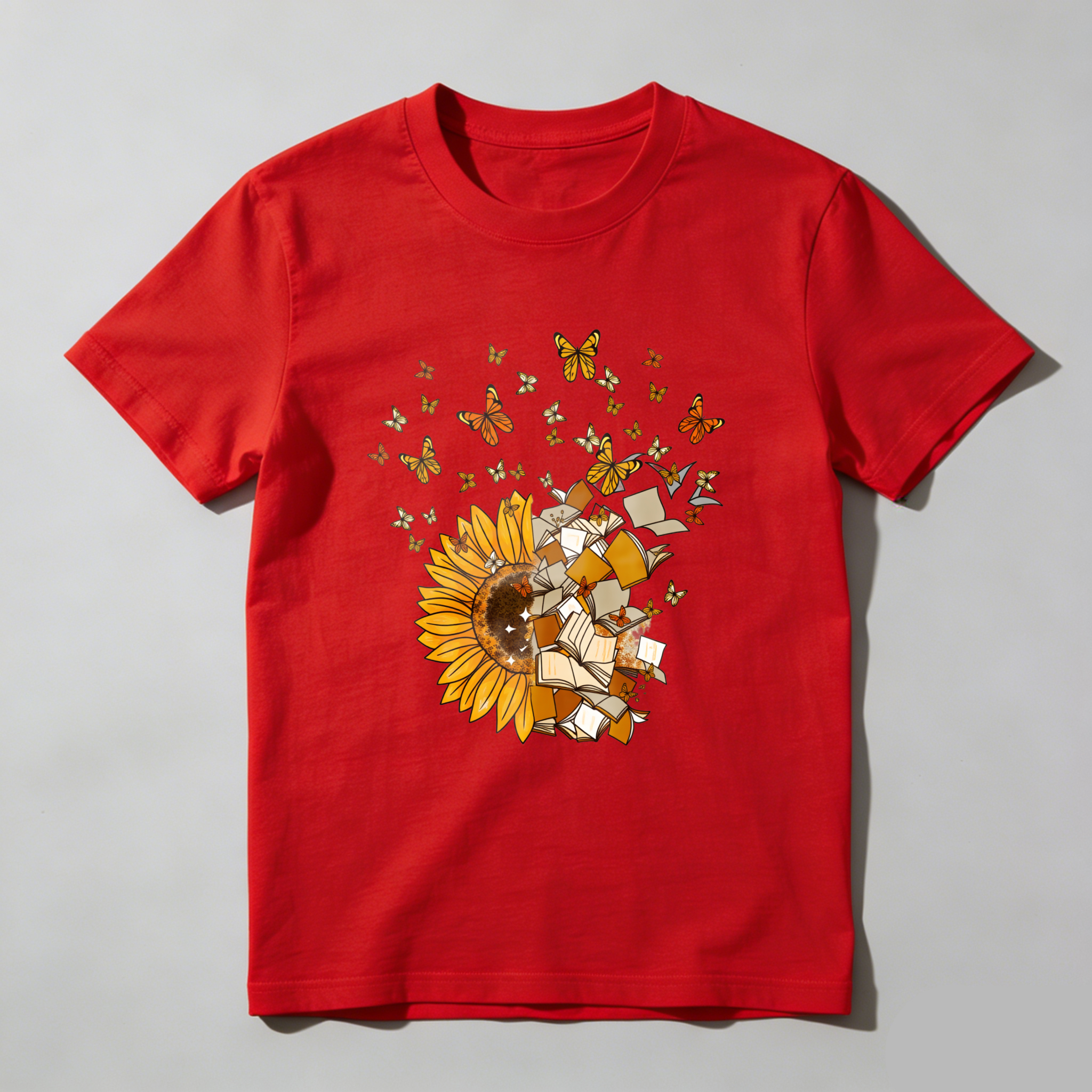 Wardrobecart Sunflower Books Butterflies Reading Nature Art Design Tshirt