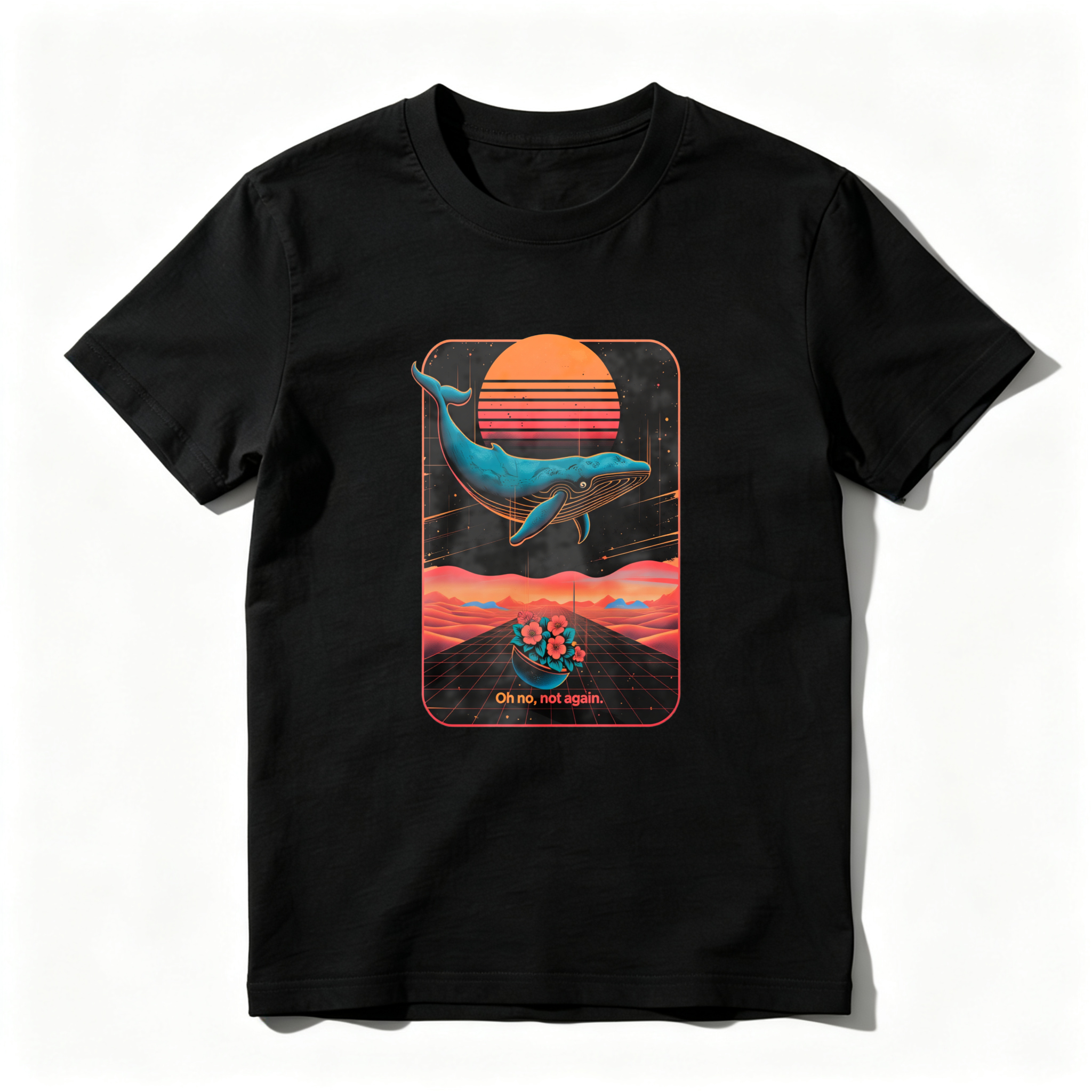 Wardrobecart Whale Sunset Grid Flowers Text tshirt