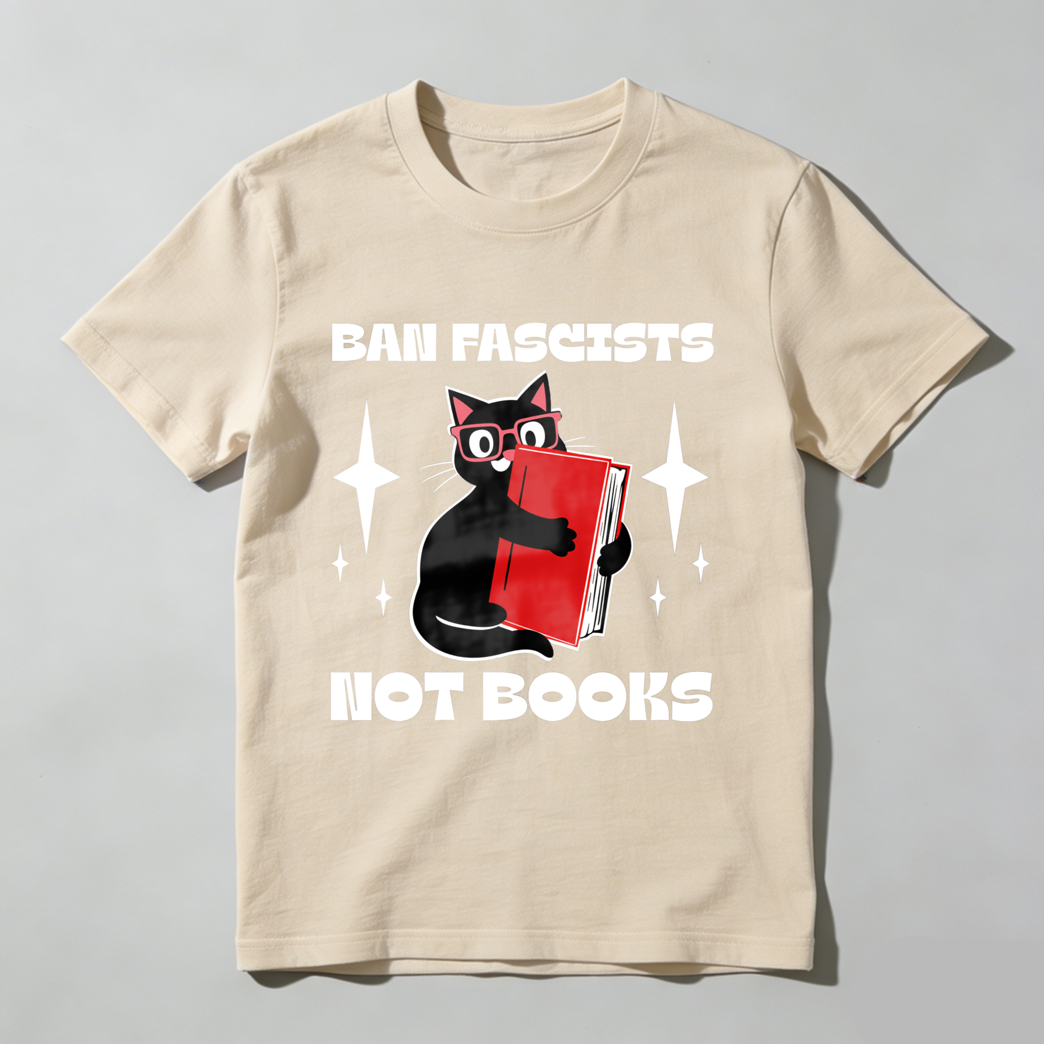 Wardrobecart Ban Fascists Not Books Cat Reading Book Tshirt