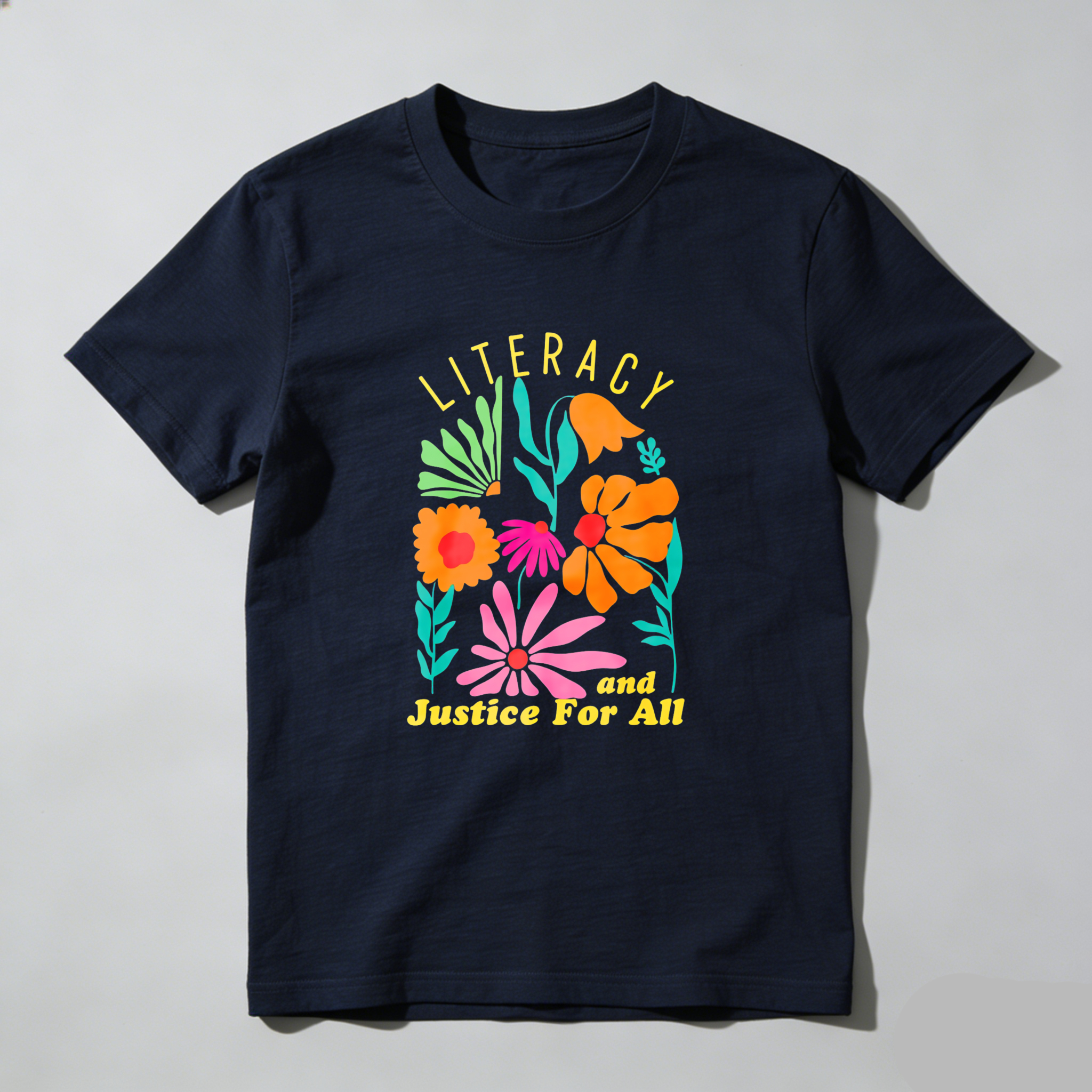 Wardrobecart Literacy And Justice For All Floral Design Tshirt