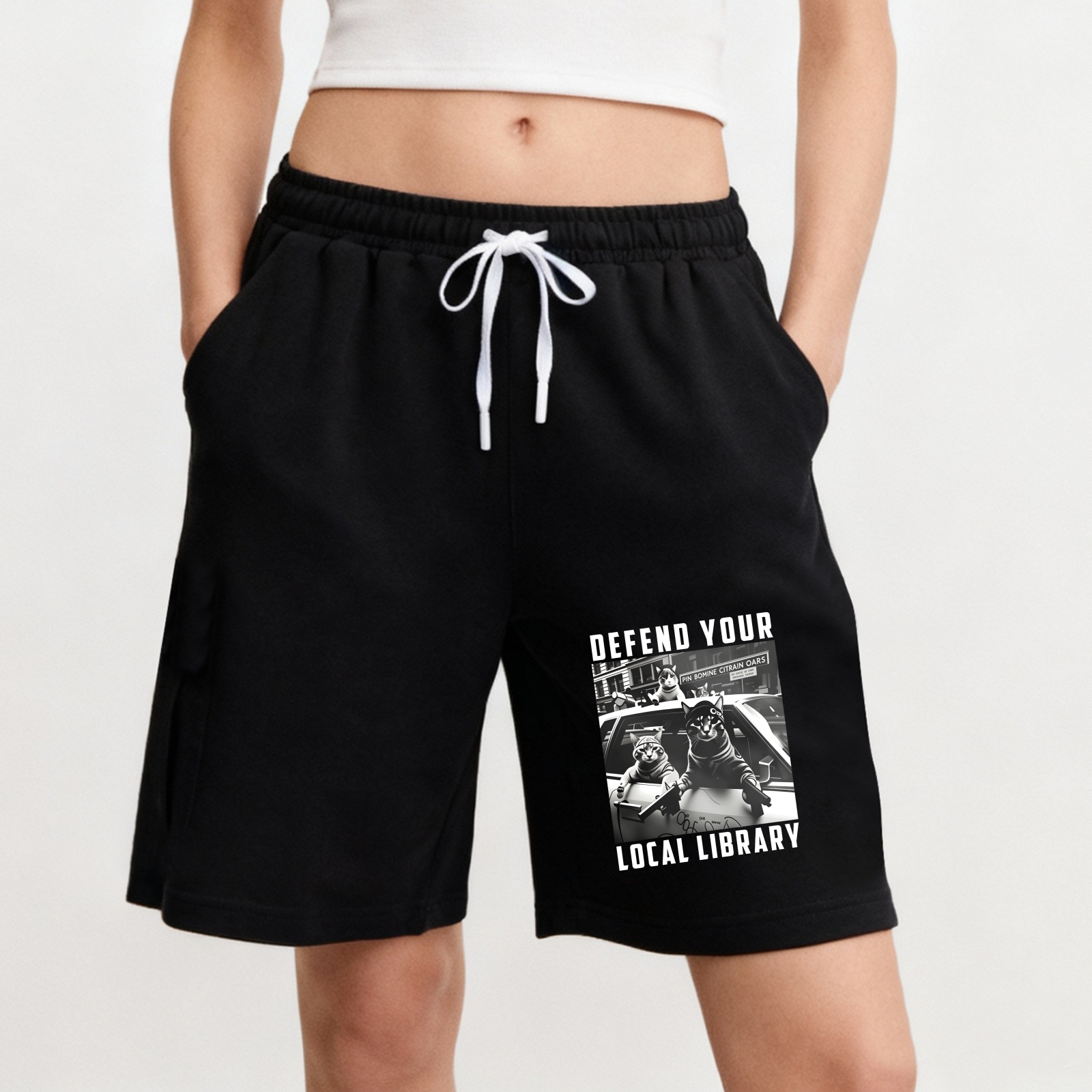 Wardrobecart Defend Your Local Library Cats With Guns Shorts