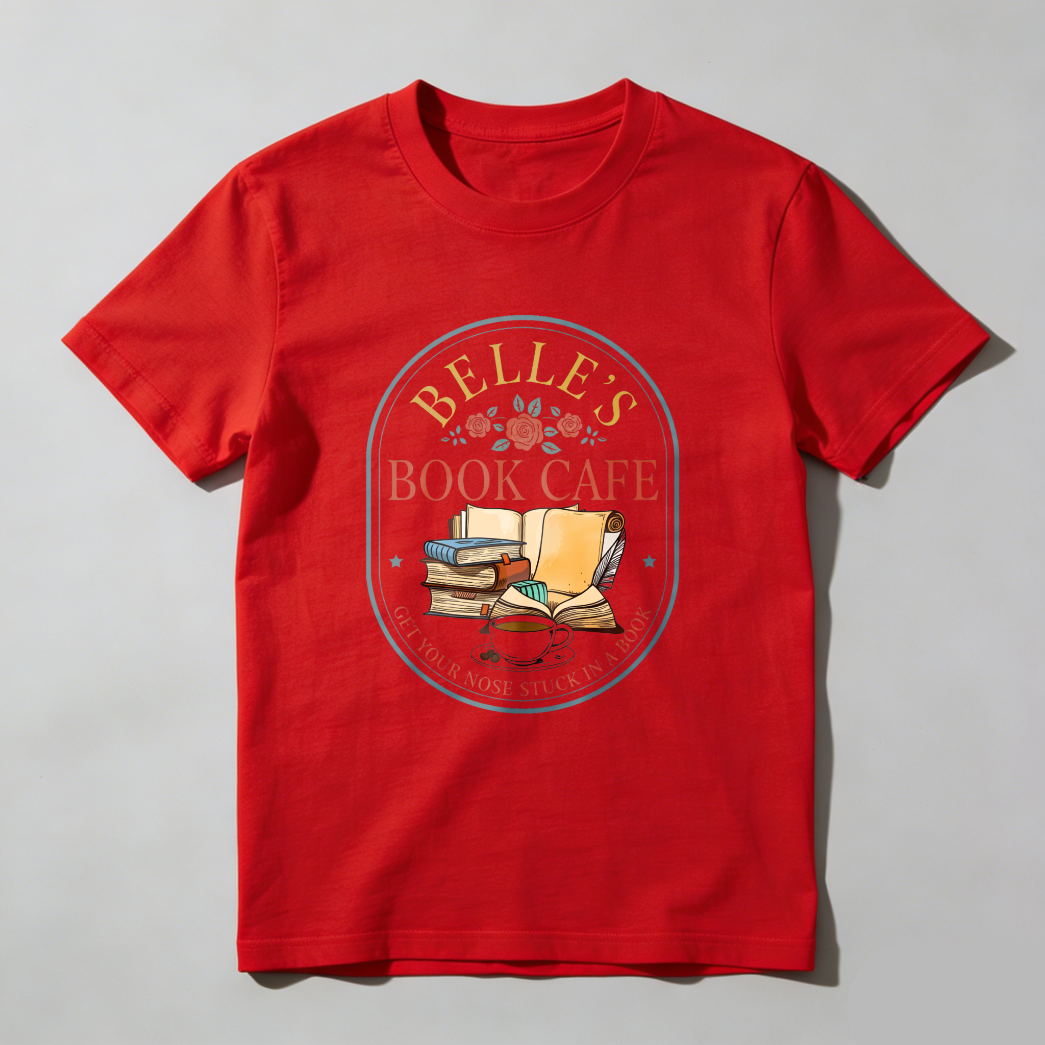 Wardrobecart Belle's Book Cafe Get Your Nose Stuck In A Book Tshirt