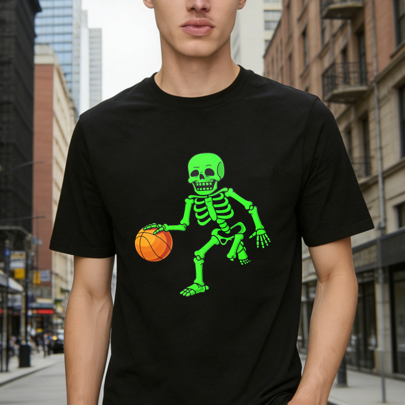 Neon Green Skeleton Dribbling Orange Basketball Unisex Classic T-shirt