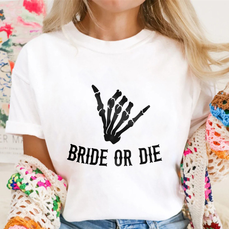Skeleton Hand Rock Sign Bride Or Die Unisex Classic T-shirt
