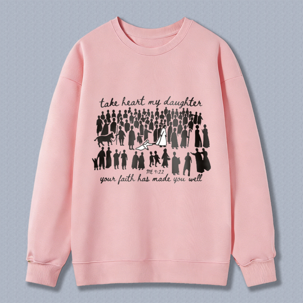 Biblical Verse With Women Silhouettes And Horse Take Heart My Daughter Your Faith Has Made You Well T-shirt