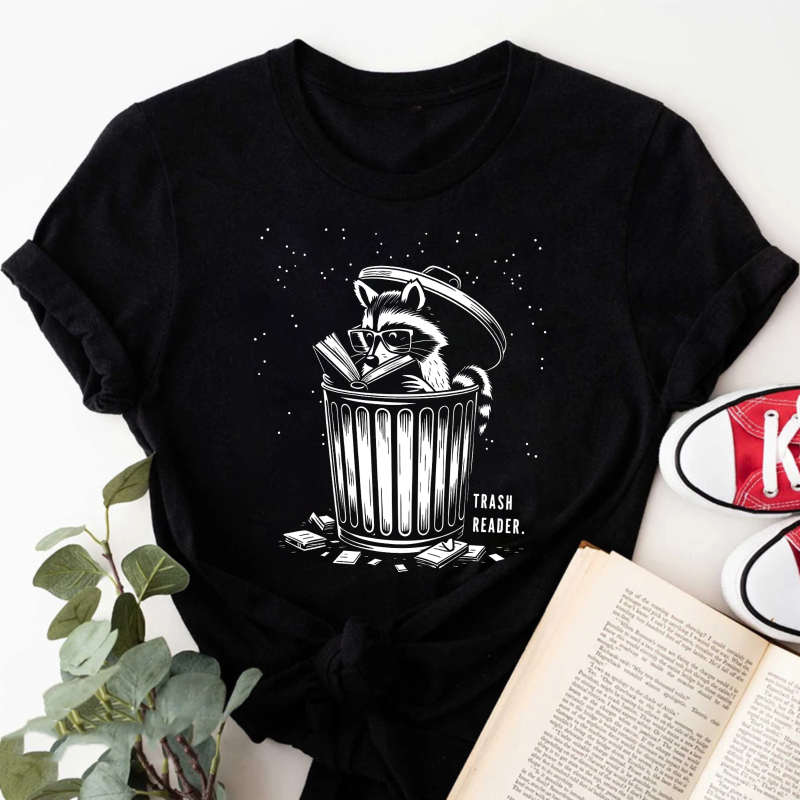 Wardrobecart Raccoon Reading Book In Trash Can Tshirt