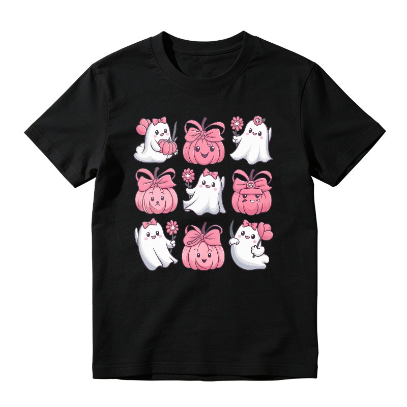 Cute Pink Ghost And Pumpkin Pattern, Unisex Classic T-shirt