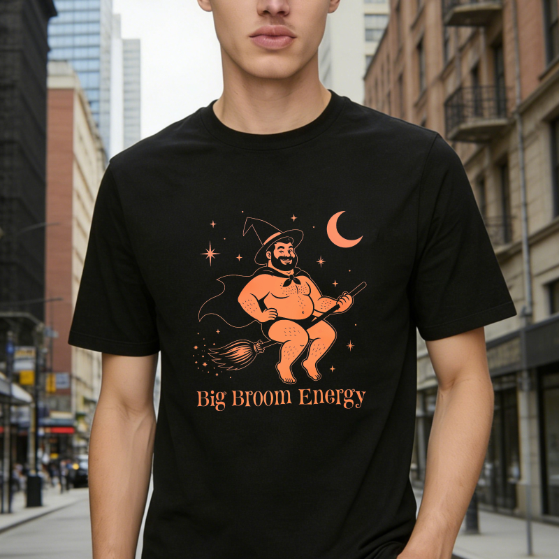 Funny Witch Riding Broomstick Big Broom Energy Halloween Moon Stars Graphic Unisex Classic T-shirt