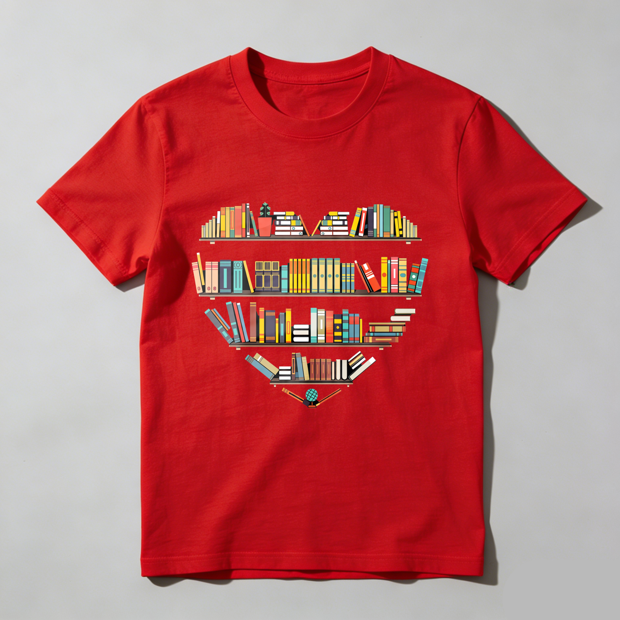 Wardrobecart Bookshelf Design With Colorful Books Tshirt