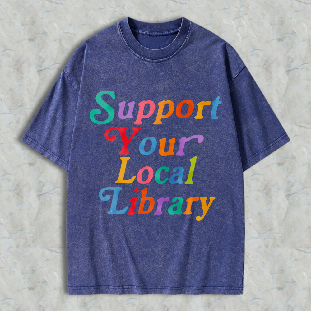 Wardrobecart Support Your Local Library Unisex Washed T-shirt