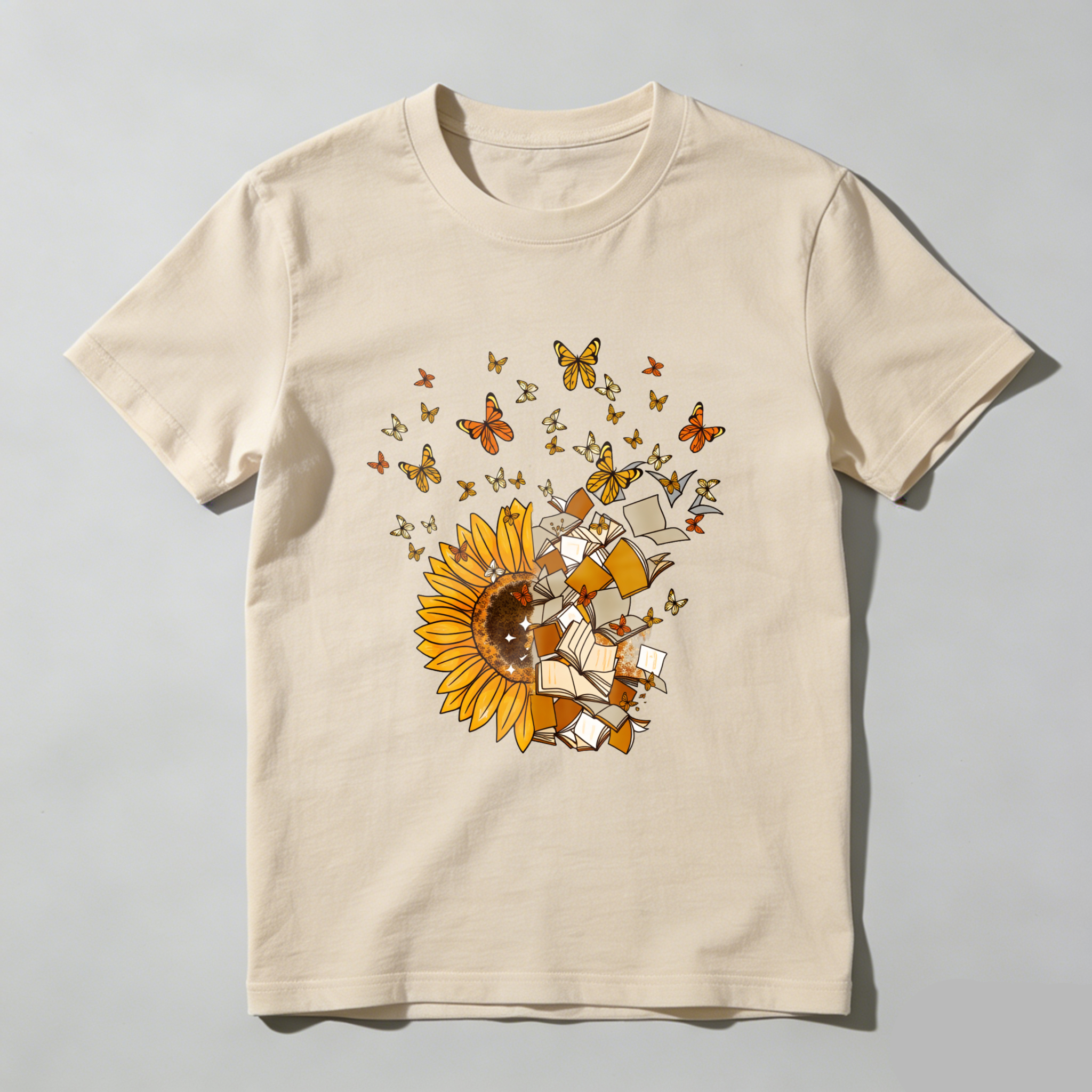 Wardrobecart Sunflower Books Butterflies Reading Nature Art Design Tshirt