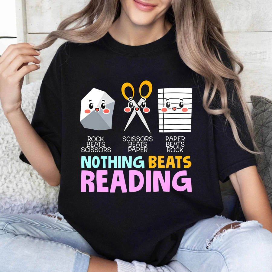 Wardrobecart Rock Beats Scissors Scissors Beats Paper Paper Beats Rock Nothing Beats Reading Tshirt
