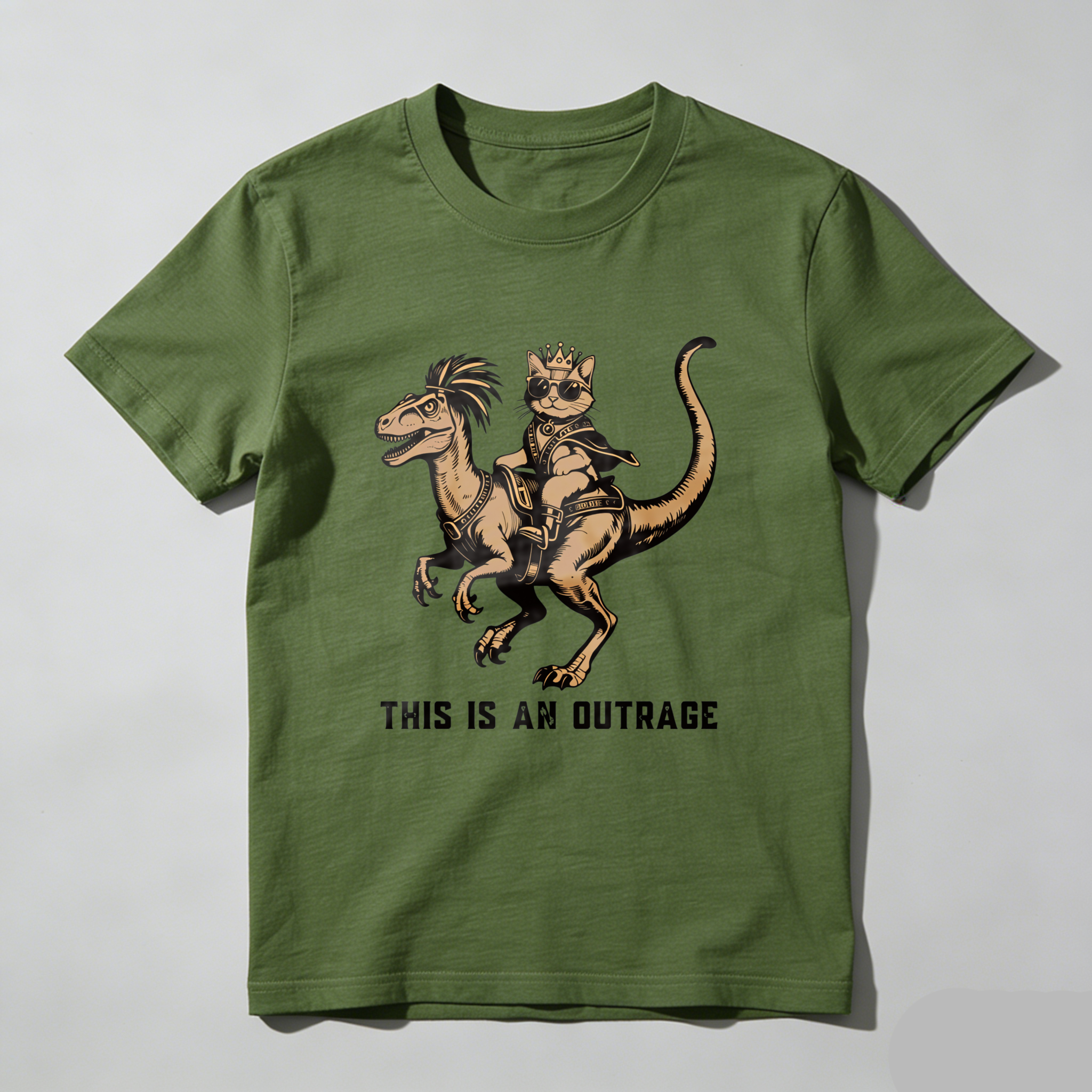 Wardrobecart Cat Riding Dinosaur With Crown And Sword Tshirt