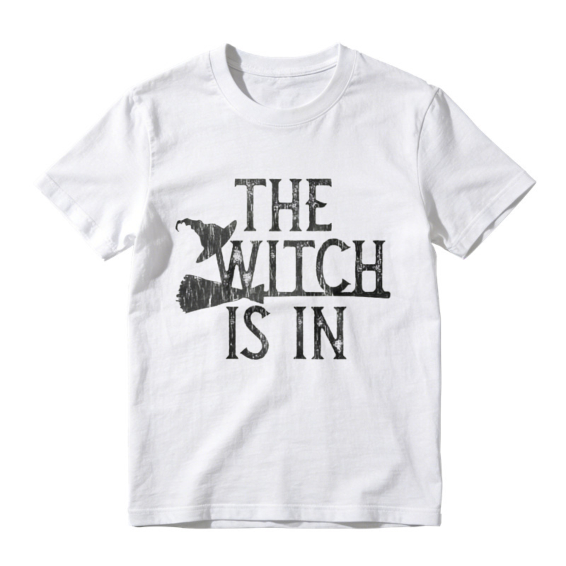 The Witch Is In Halloween Witch Flying On Broomstick Graphic T-shirt