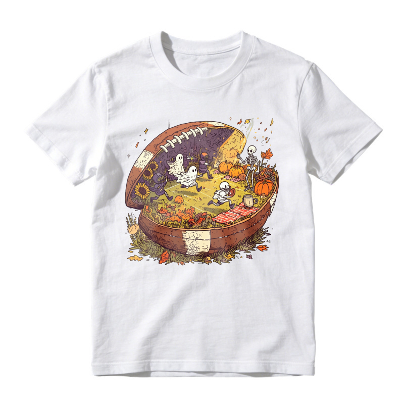 Halloween Football Scene With Ghosts Skeletons And Pumpkins, Unisex Classic T-shirt