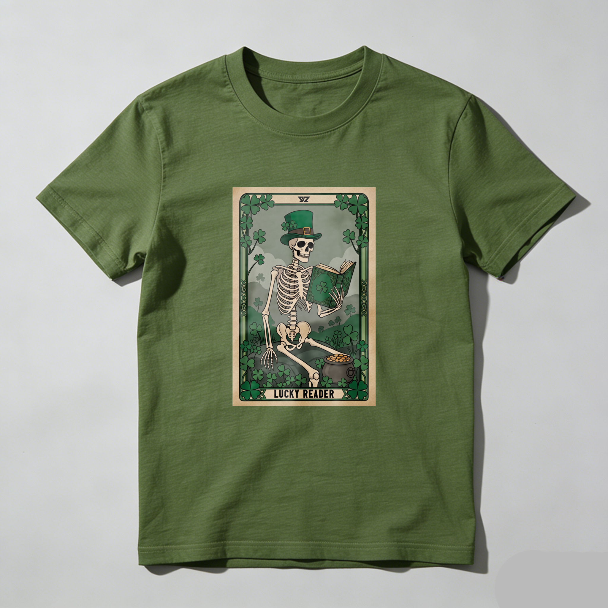 Wardrobecart Skeleton Reading Book In Forest Scene tshirt