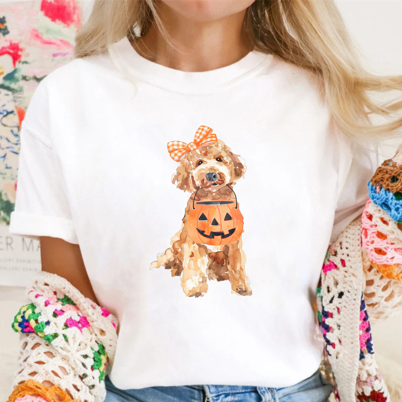 Cute Dog With Pumpkin Bucket Halloween Watercolor Art, Unisex Classic T-shirt